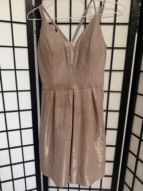 Crystal Doll Shimmery Taupe Mini Dress with Pockets